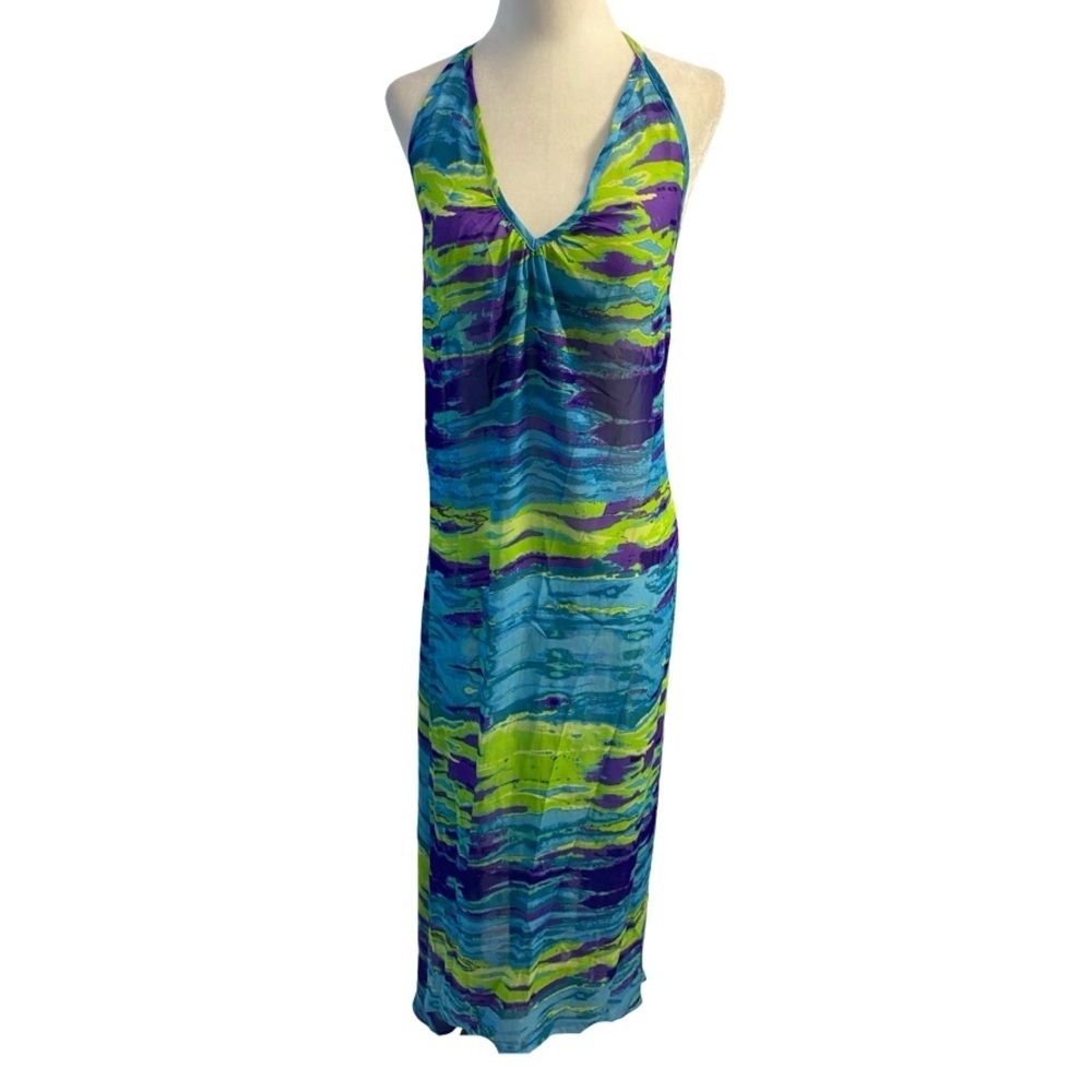 Josa Tulum Vibrant Blue Green Halter Swim Coverup Beach Wear One Size Sheer